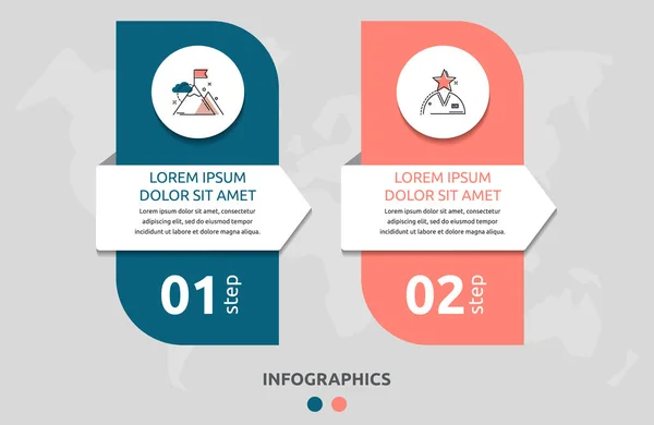 Infografía vectorial de plantilla plana rectángulo y flecha para dos diagramas, gráfico. Concepto de negocio con 2 círculos. Para contenido, diagrama de flujo, paso a paso, línea de tiempo, niveles, marketing, presentación — Vector de stock