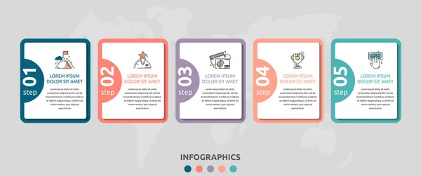 Vektorová infografická plochá šablona. Obdélníky pro pět diagramů, graf, vývojový diagram, časová osa, marketing, prezentace. Obchodní koncept s 5 štítky — Stockový vektor