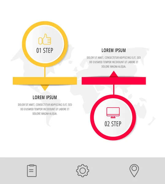 Plantilla plana de infografía vectorial. Círculos con flecha para dos diagramas, gráfico, diagrama de flujo, línea de tiempo, marketing, presentación. Concepto de negocio con 2 etiquetas — Vector de stock