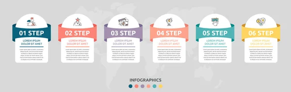 Plantilla plana de infografía vectorial. Rectángulos para seis diagramas, gráfico, diagrama de flujo, línea de tiempo, marketing, presentación. Concepto de negocio con 6 etiquetas — Vector de stock