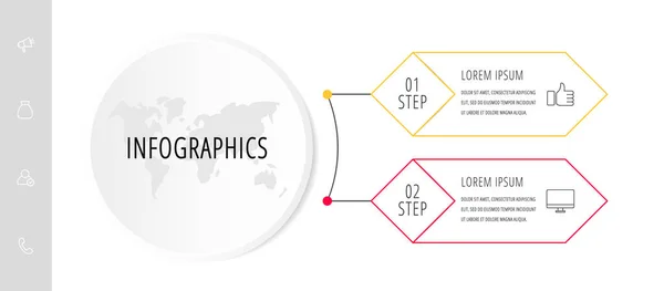 Wektorowy infograficzny płaski szablon. Koło z 2 romb i etykieta. Wykorzystywany do dwóch diagramów, wykresu, schematu, osi czasu, marketingu, prezentacji, przepływu pracy, web — Wektor stockowy