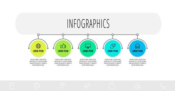 Infográficos Circulares Com Cinco Passos Partes Ícones Modelo Vetor Plano — Vetor de Stock