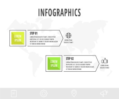 Oklu vektör bilgi grafikleri tasarım şablonu. İki adım. Modern satır konsepti diyagram, iş, web, banner, iş akışı düzeni, sunumlar, bilgi grafiği, zaman çizelgesi, içerik, seviyeler için kullanılabilir