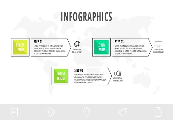 Διανυσματικό Πρότυπο Σχεδίασης Infographics Βέλη Τρία Βήματα Σύγχρονη Έννοια Γραμμή — Διανυσματικό Αρχείο