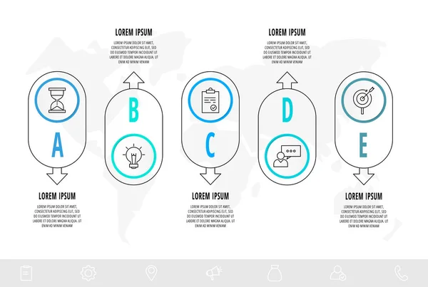 Infográficos Círculo Vetorial Com Setas Modelo Linha Cinco Passos Usado — Vetor de Stock