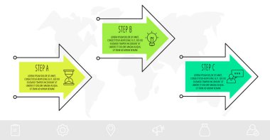Üç adımlı vektör bilgi okları, simgeler. Diyagram, iş dünyası, web, sunumlar, akış şeması, bilgi grafiği, zaman çizelgesi, içerik, seviye, grafik, işlem diyagramı için kullanılabilir