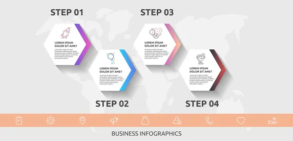 Vector Business Infographics Tijdlijn Modern Met Vier Zeshoeken Pijlen Gebruikt — Stockvector