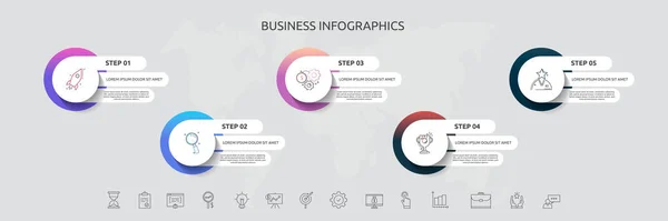 Círculos Plantilla Infografía Vectorial Para Cinco Iconos Diagrama Gráfico Presentación — Archivo Imágenes Vectoriales