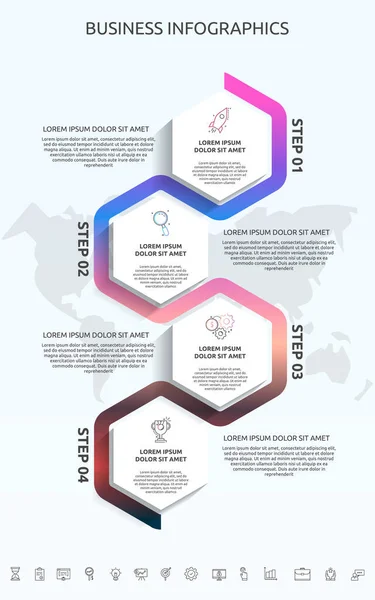 4 simge, diyagram, grafik ve sunum için vektör bilgi şablonu altıgenleri. Dört adımlı iş kavramı