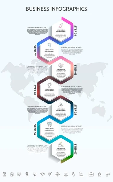 Vektorvorlagen Sechsecke Für Sieben Symbole Diagramm Grafik Präsentation Geschäftskonzept Mit — Stockvektor