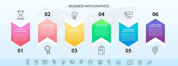 Infografiken Mit Elementen Und Pfeilen Vektor Konzept Von Sechs Geschäftsoptionen — Stockvektor