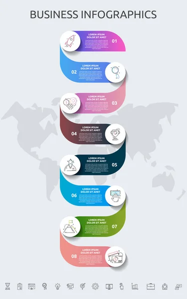 Векторные Инфографические Шаблонные Круги Восьми Иконок Диаграммы Графика Презентации Бизнес — стоковый вектор
