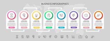 Sekiz simge için vektör bilgi şablonu daireleri, diyagram, grafik, sunum. 8 seçenekli iş konsepti. İçerik, adımlar, iş akışı, seviyeler, ağ, grafik