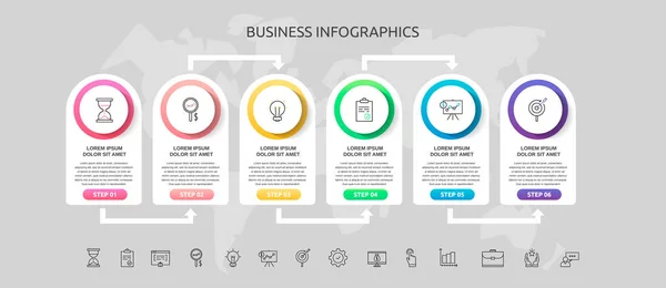 Векторные Инфографические Шаблонные Круги Шести Иконок Диаграммы Графика Презентации Бизнес — стоковый вектор