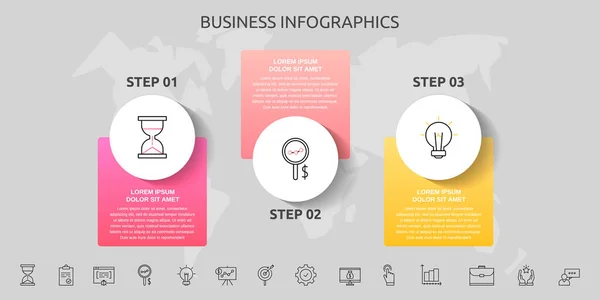 Infografiken Kreise Mit Schritten Quadrate Vektorvorlage Für Diagramm Business Web — Stockvektor