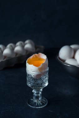 Koyu arkaplanda taze tavuk yumurtası