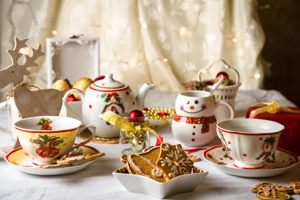 Рождественский Набор Чая Пряничное Печенье — стоковое фото
