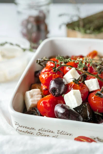 Sallad Med Bakade Grönsaker Och Ost Skål — Stockfoto