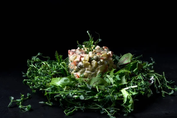 Salade Geserveerd Groene Salade Bladeren — Stockfoto