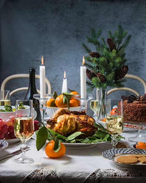 Table served for a winter holiday dinner