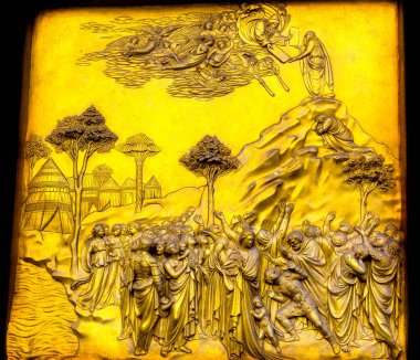 Musa cennet Ghiberti Bronz kapı Bapistry Duomo Katedrali kilise Floransa İtalya'nın on emir Gates alıyorum. Bapistry 1100s içinde oluşturuldu. Lorenzo Ghiberti tarafından erken 1400s Bronz kapı oluşturulan.