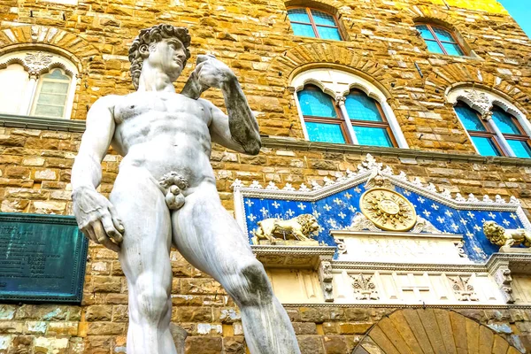 Michelangelo David Replika Staty Piazza Signoria Palazzo Vecchio Florens Toscana — Stockfoto
