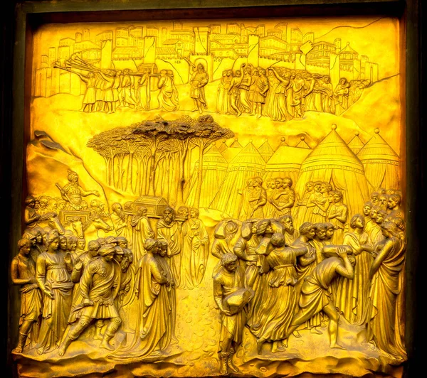 Fall Jericho Gates Paradise Ghiberti Bronze Door Bapistry Duomo Cathedral — Stock Photo, Image