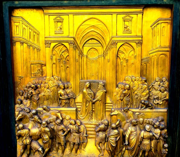 King Solomon Queen Sheba Gates Paradise Ghiberti Bronze Door Bapistry — Stock Photo, Image