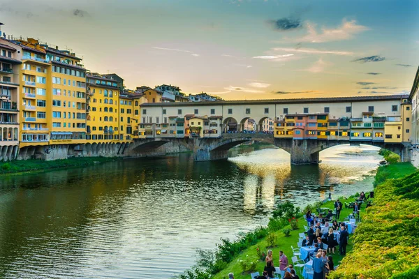 Florence Italy September 2017 Evening Sunset Dinner Party Arno River — Stock Photo, Image