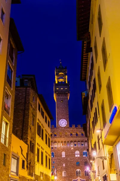 Street Night Palazzo Vecchio Ayuntamiento Florencia Toscana Italia —  Fotos de Stock