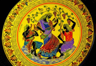 Atina, Yunanistan - 5 Mart, 2018 Yunan tanrısı Dionysos müzik eski yineleme seramik Atina Yunanistan şarap. Yunan tanrısı ya da Bacchus şarap, müzik ve eğlence, parti Roma tanrısı Dionysos olduğunu
