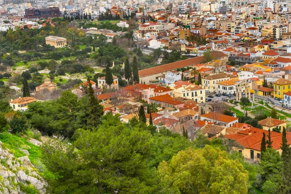 Antik Agora Yunan--dan pazar yeri Acropolis Atina Yunanistan. Hephaestus Tapınağı ve uzun Stoia Attalus
