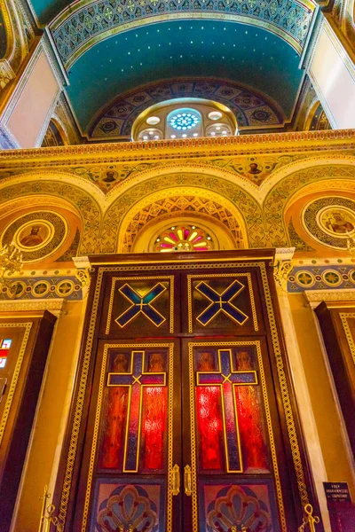 Athens Greece March 2018 Red Doors Crosses Metropolitan Basilica Cathedral — Stock Photo, Image