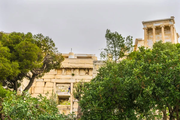 Tempel Von Athena Nike Propylaea Alten Eingang Olivenbäume Ruinen Akropolis — Stockfoto