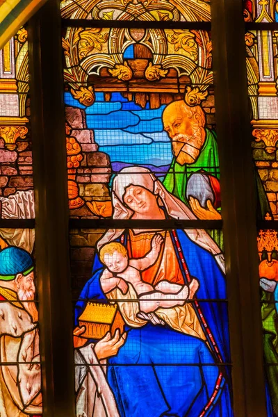 Wittenberg Germany March 2018 Mary Nativity Wise Men Stained Glass — Stock Photo, Image