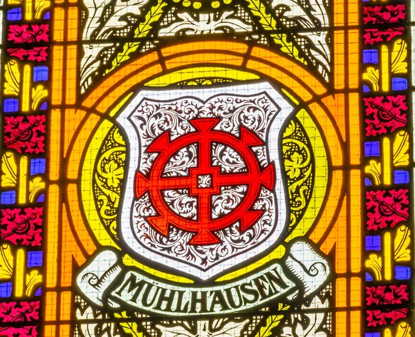 Wittenberg Germany March 2018 Mulhausen Coat Arms Stained Glass All — Stock Photo, Image