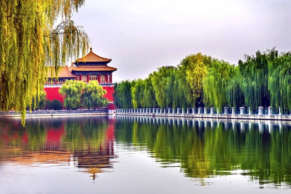 Meridian Gate Reflectie Gugong Stadspaleis Muur Beijing China Verboden Emperor — Stockfoto