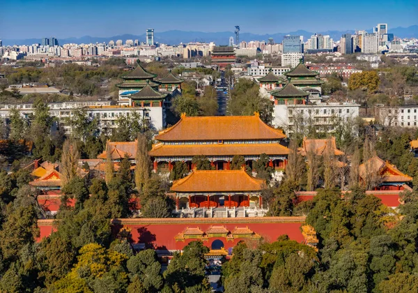 Jingshan Park Looking North Drum Tower Olympic Park Many Pavilions — Stock Photo, Image