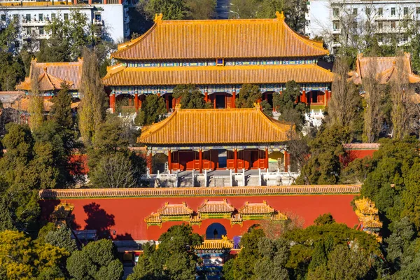 Jingshan Park Looking North Drum Tower Many Pavilions Beijing China Stock Image