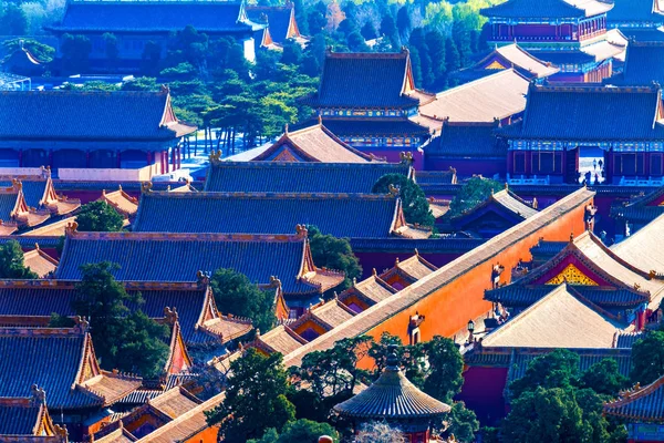 Κίτρινο Στέγες Απαγορευμένη Πόλη Πεκίνο Κίνα Λαμβάνεται Από Jinshang Πάρκο — Φωτογραφία Αρχείου