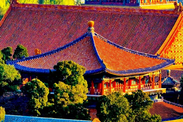 Blue Pavilion Green Trees Forbidden City Gugong Beijing Chin — Stock Photo, Image