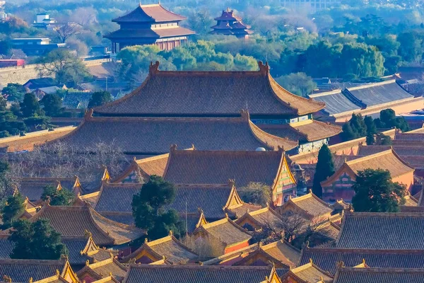 Toits Jaunes Cité Interdite Pékin Chine Pris Parc Jinshang Regardant — Photo