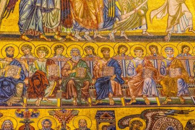 Florence, İtalya - 25 Eylül 2017 mozaik kubbe Bapistry Saint John Duomo Katedrali kilise Floransa İtalya Azizler. Bapistry 1050 için 1150, keşiş Jacobus tarafından mozaik 1200s içinde oluşturulan.