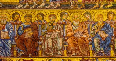 Florence, İtalya - 25 Eylül 2017 mozaik kubbe Bapistry Saint John Duomo Katedrali kilise Floransa İtalya Azizler. Bapistry 1050 için 1150, keşiş Jacobus tarafından mozaik 1200s içinde oluşturulan.