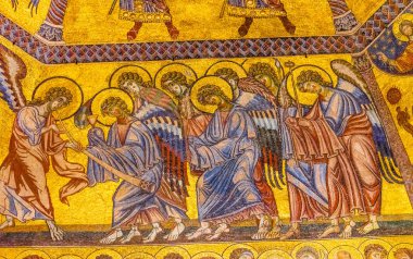 Florence, İtalya - 25 Eylül 2017 melekler mozaik kubbe Bapistry Saint John Duomo Katedrali kilise Floransa İtalya. Bapistry 1050 için 1150, keşiş Jacobus tarafından mozaik 1200s içinde oluşturulan.