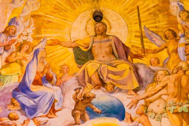Florence, İtalya - 25 Eylül 2017 Giorgio Vasari fresk İsa'nın kıyamet kubbe Duomo katedral Santa Maria del Fiore kilise Floransa İtalya. 