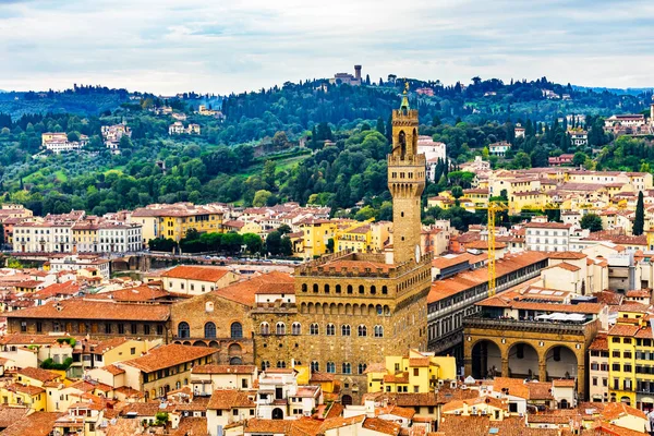 Techos Naranjas Palazzo Vecchio Ayuntamiento Tower Hills Piazza Signoria Florencia —  Fotos de Stock