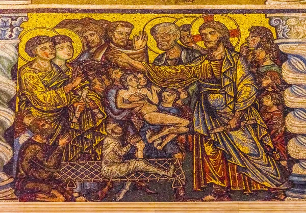 Florence Italy September 2017 Jesus Healing Sick Biblical Stories Mosaic — Stock Photo, Image