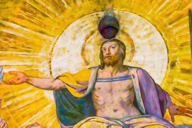 Florence, İtalya - 25 Eylül 2017 Giorgio Vasari fresk Jesus Last yargı kubbe Duomo Cathedral Santa Maria del Fiore kilise Floransa İtalya. 