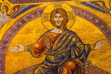 Florence, İtalya - 25 Eylül 2017 İsa Mesih'in İncil hikayeleri mozaik kubbe Bapistry Saint John Duomo Katedrali kilise Floransa İtalya. Bapistry 1000 1100, mozaik keşiş Jacobus 1200s tarafından oluşturulmuş.